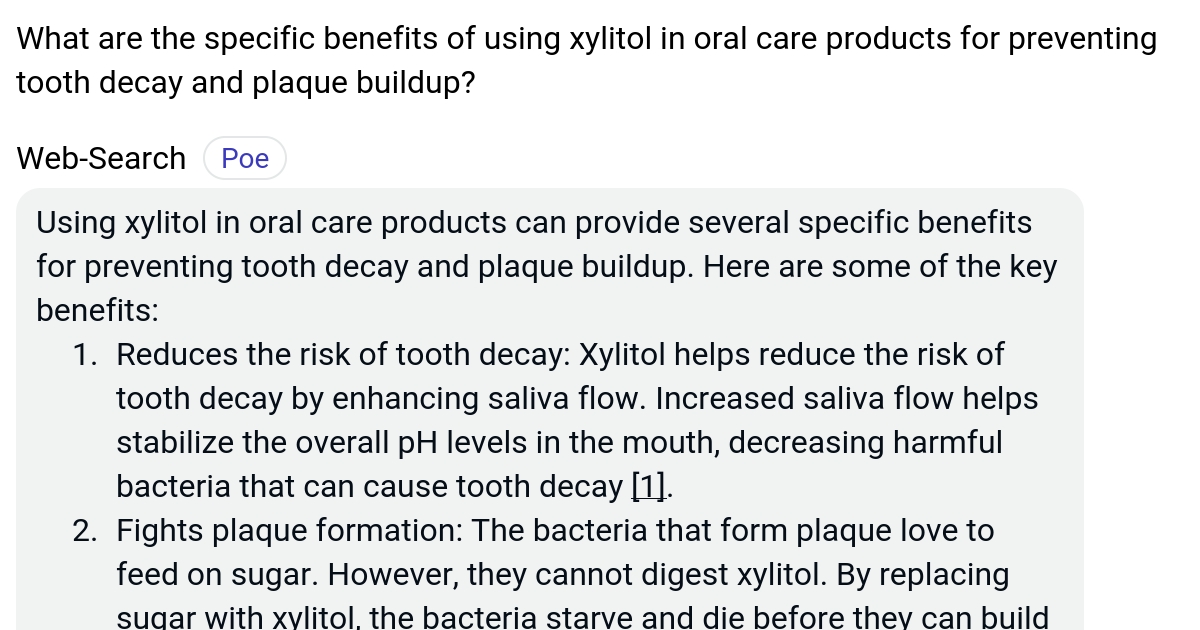 What are the specific benefits of using xylitol in oral care products