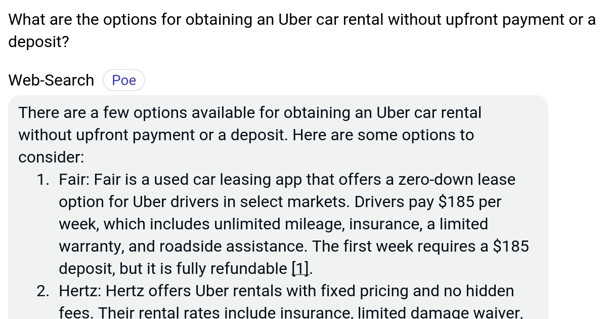 What are the options for obtaining an Uber car rental without upfront