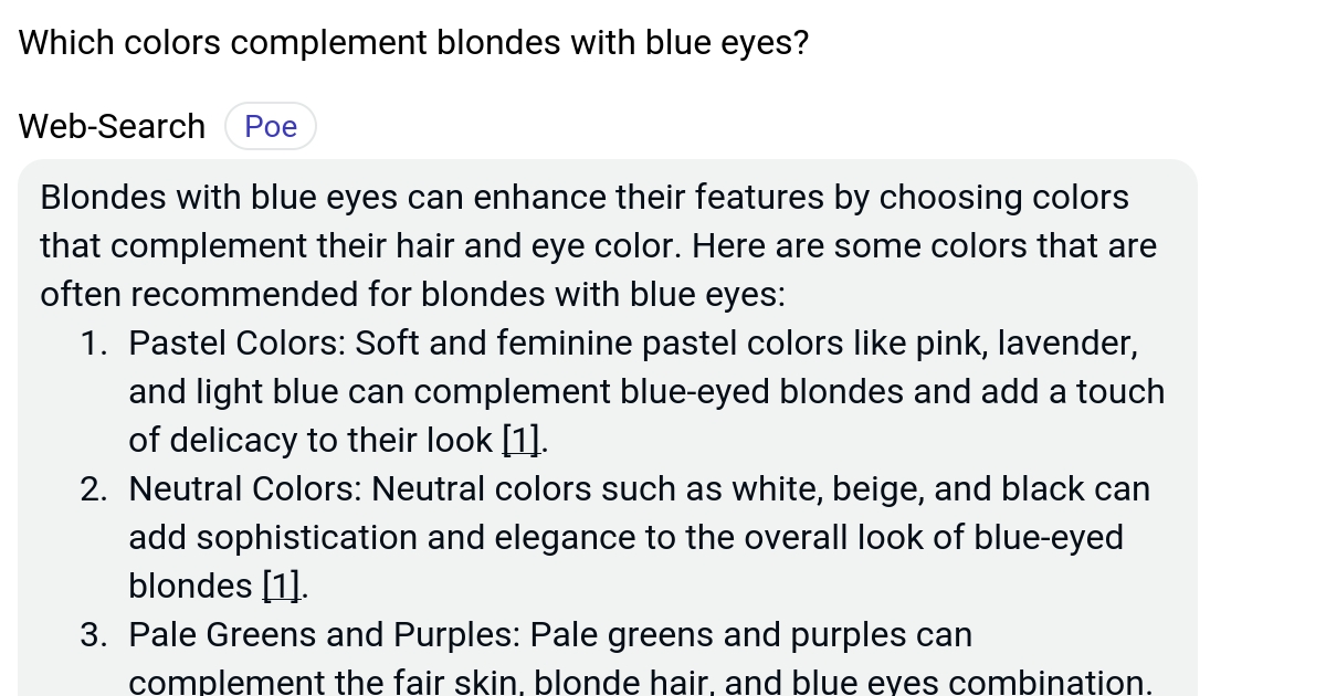 Which colors complement blondes with blue eyes? Poe