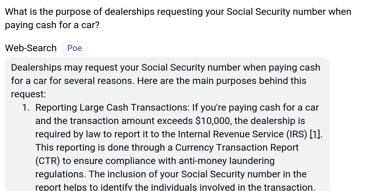 What is the purpose of dealerships requesting your Social Security
