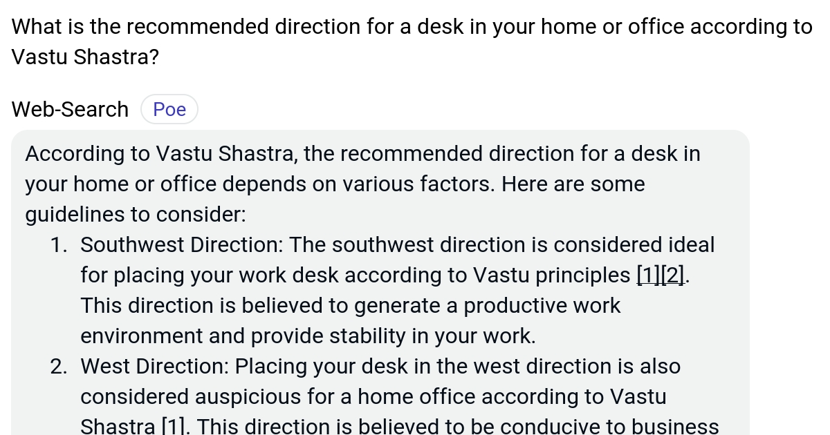 What is the direction for a desk in your home or office