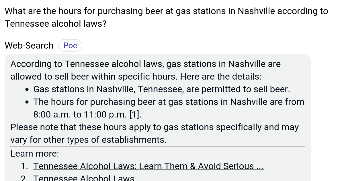 What are the hours for purchasing beer at gas stations in Nashville