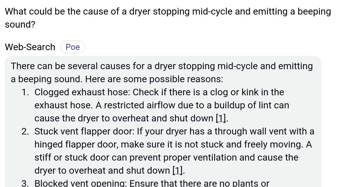 What could be the cause of a dryer stopping midcycle and emitting a