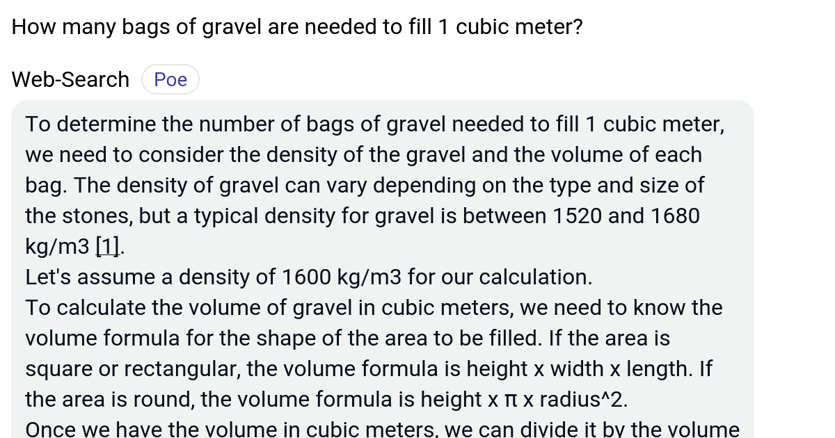 How many bags of gravel are needed to fill 1 cubic meter? Poe