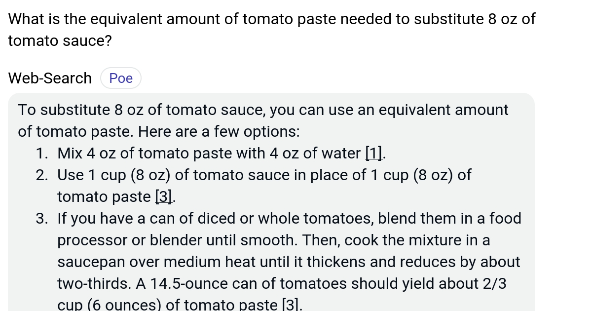 What is the equivalent amount of tomato paste needed to substitute 8 oz