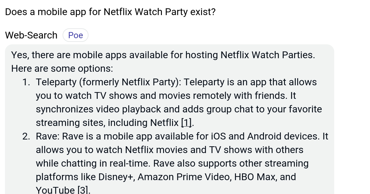 Does a mobile app for Netflix Watch Party exist? Poe