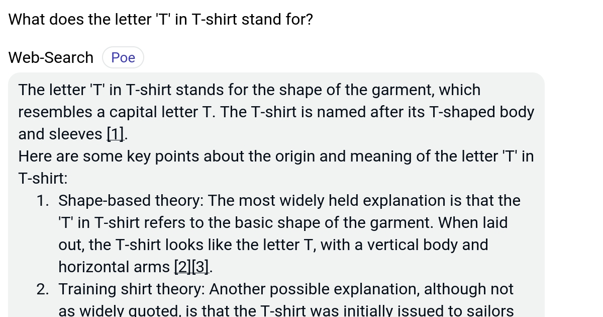 What does the letter 'T' in Tshirt stand for? Poe