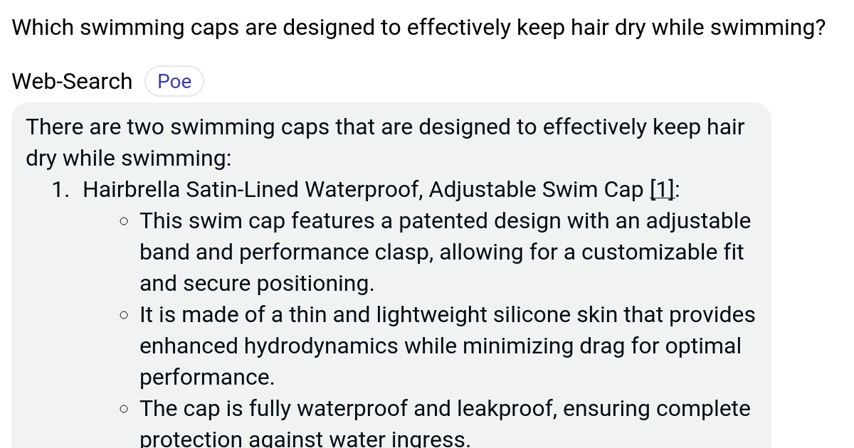 Which swimming caps are designed to effectively keep hair dry while