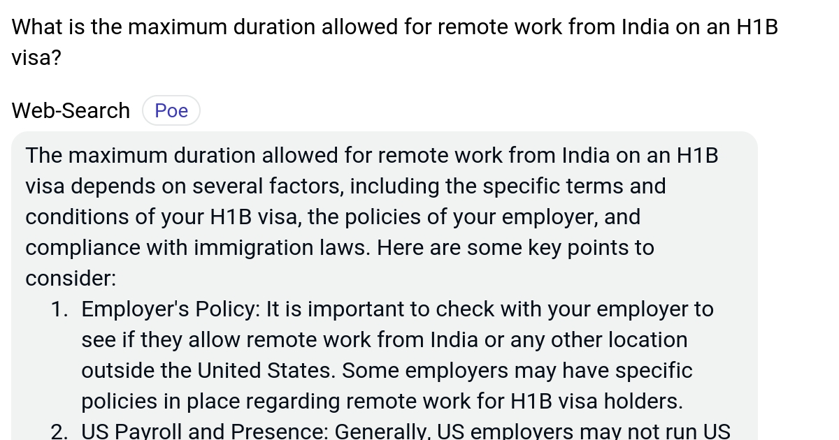 What is the maximum duration allowed for remote work from India on an