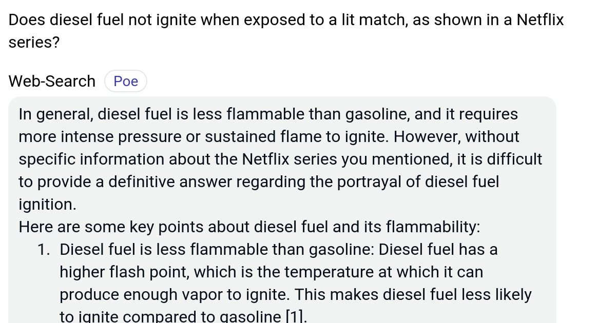 Does diesel fuel not ignite when exposed to a lit match, as shown in a