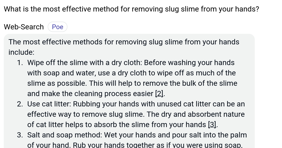 What is the most effective method for removing slug slime from your hands? Poe