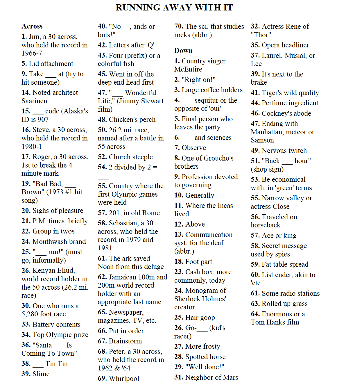 PPTC Sunday Crossword Running History — Prospect Park Track Club