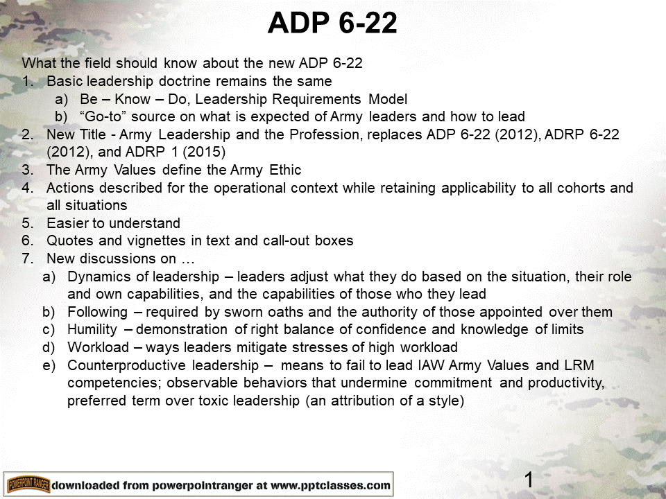 ADP 622, Army Leadership and the Profession (2019) PowerPoint Ranger