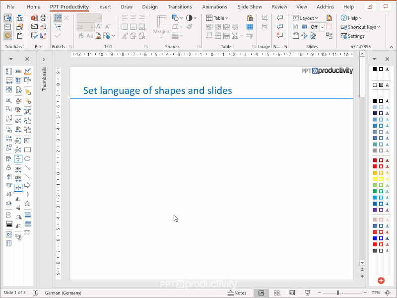Set Proofing Language for all slides or a selection
