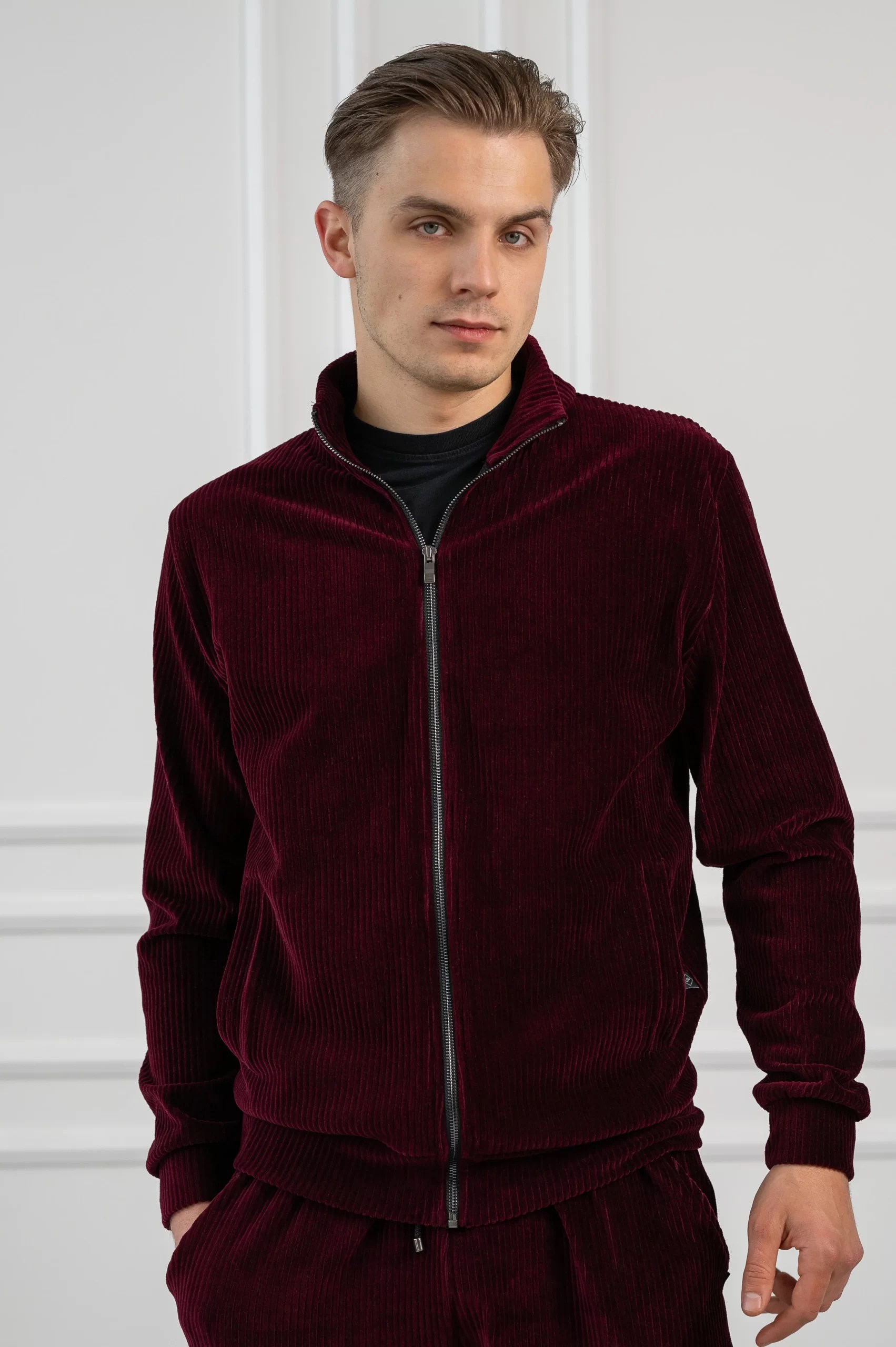 Burgundy velvet tracksuit