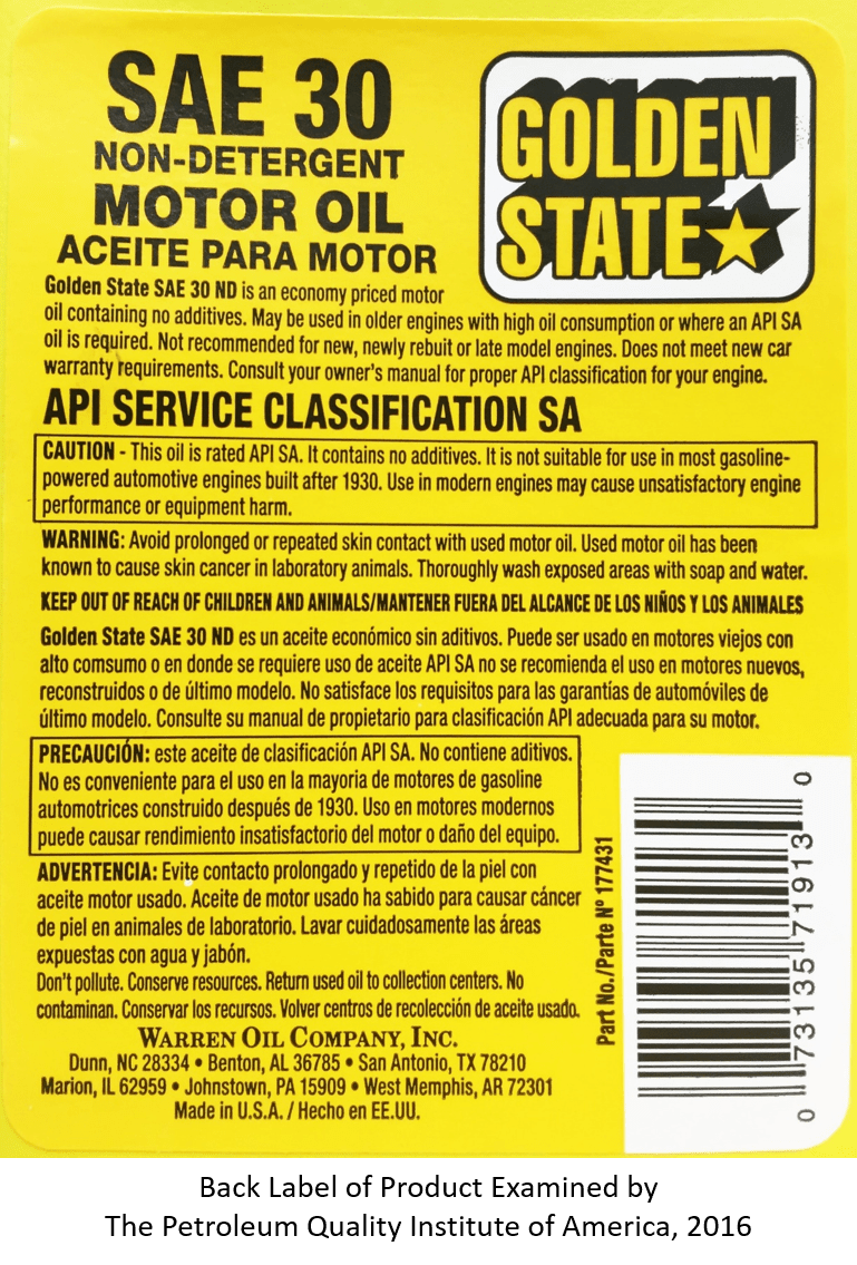 Golden State SAE 30 NonDetergent API SA