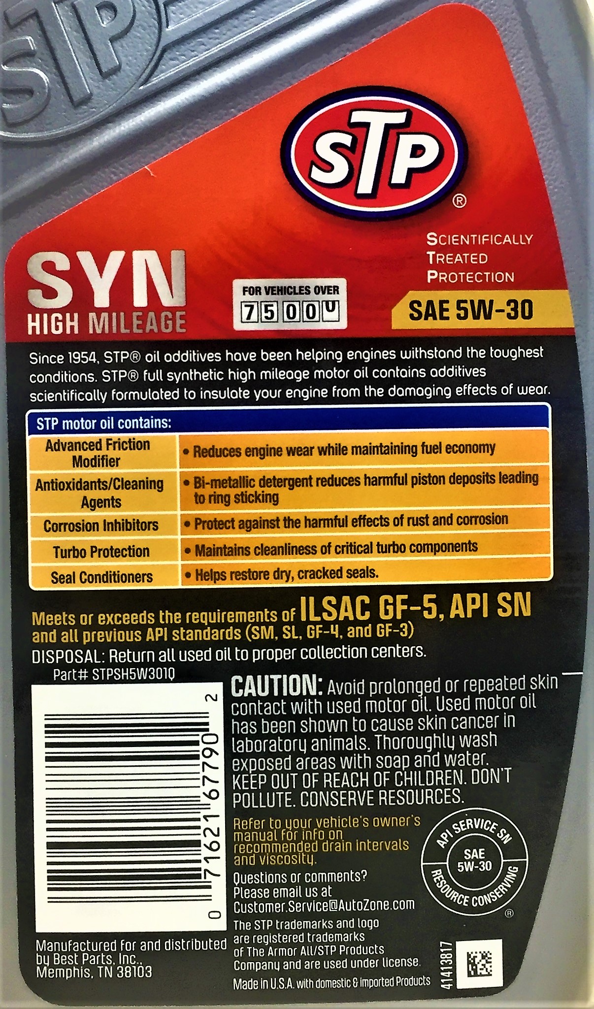 STP High Mileage Full Synthetic Engine Oil 5W30 Quart, 48 OFF