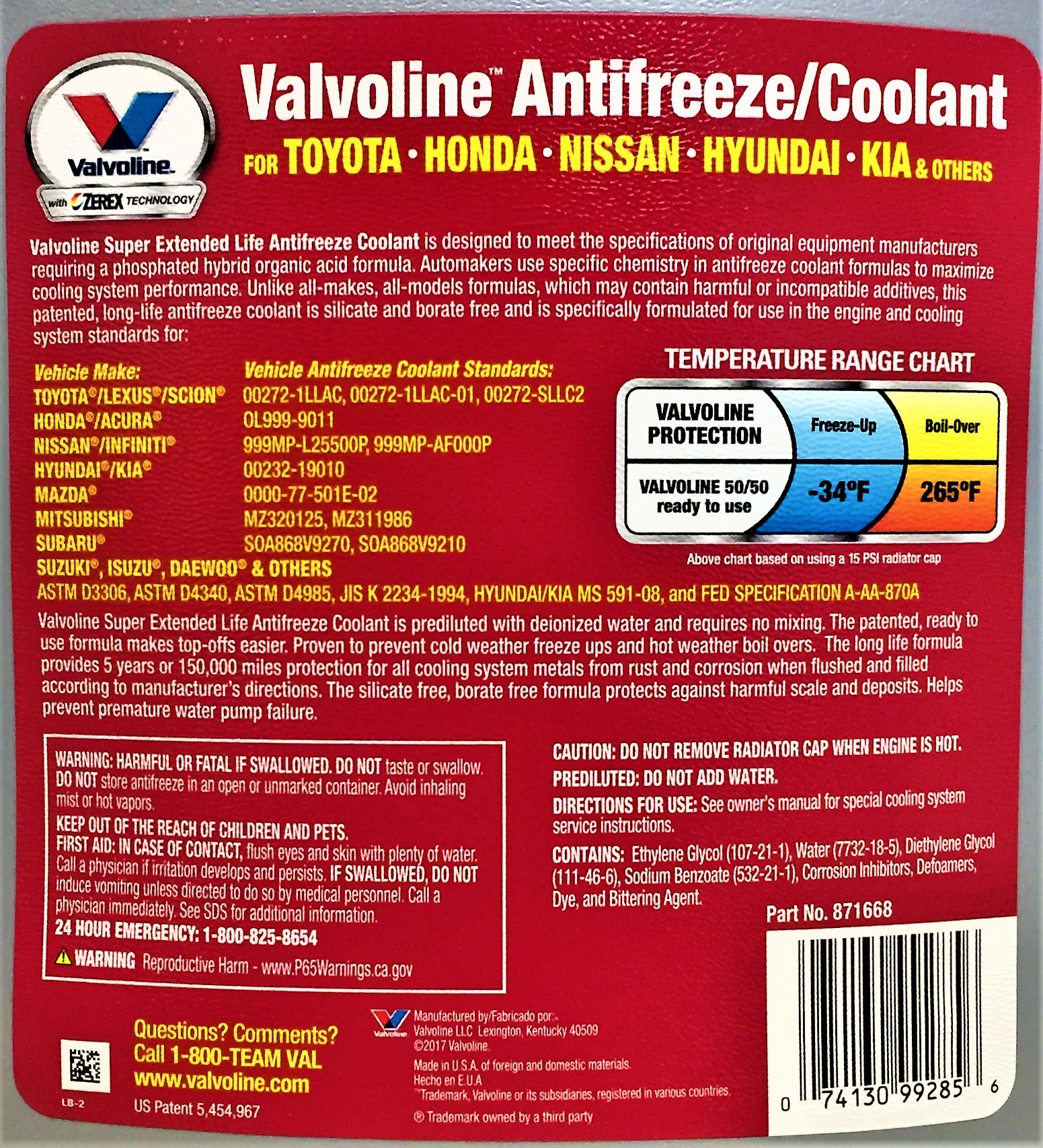 Valvoline with ZEREX Technology 50/50 Prediluted Antifreeze/Coolant