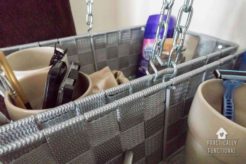DIY Hanging Storage Bins For Over The Toilet Storage