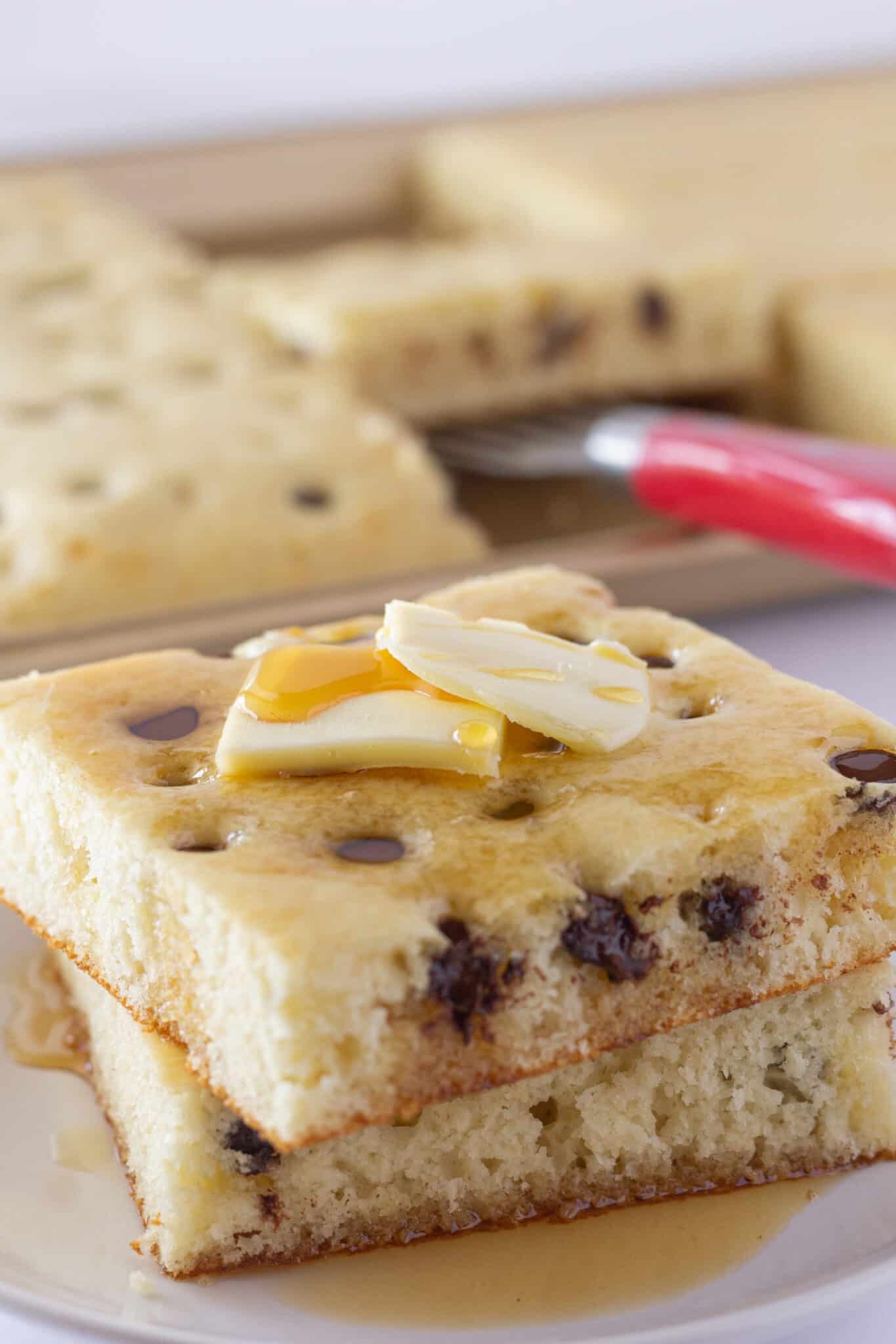 Quick and Fluffy Sheet Pan Pancakes from Mix Practically Homemade