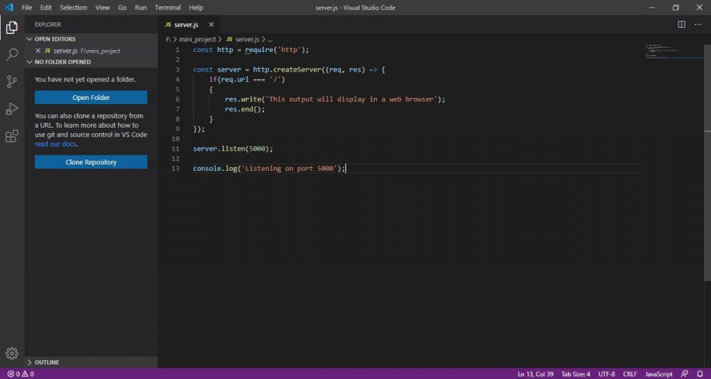 Node.js Tutorial for Beginners in Visual Studio Code