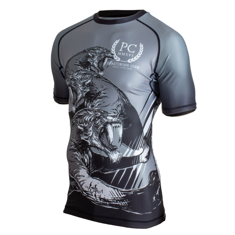 Mens BJJ Rash Guard Sabertooth Tiger Praetorian Code