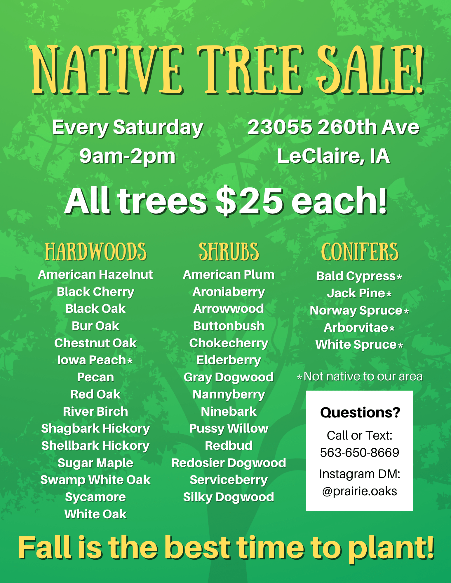 Native Tree Sale Saturdays this Fall Prairie Oaks