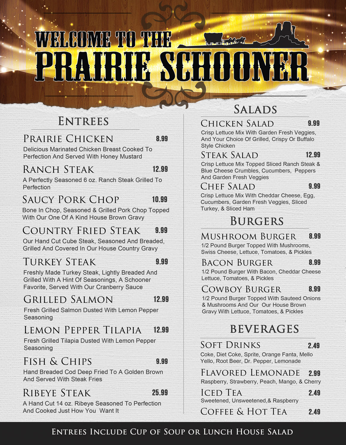 Menus Prairie Schooner Steak House