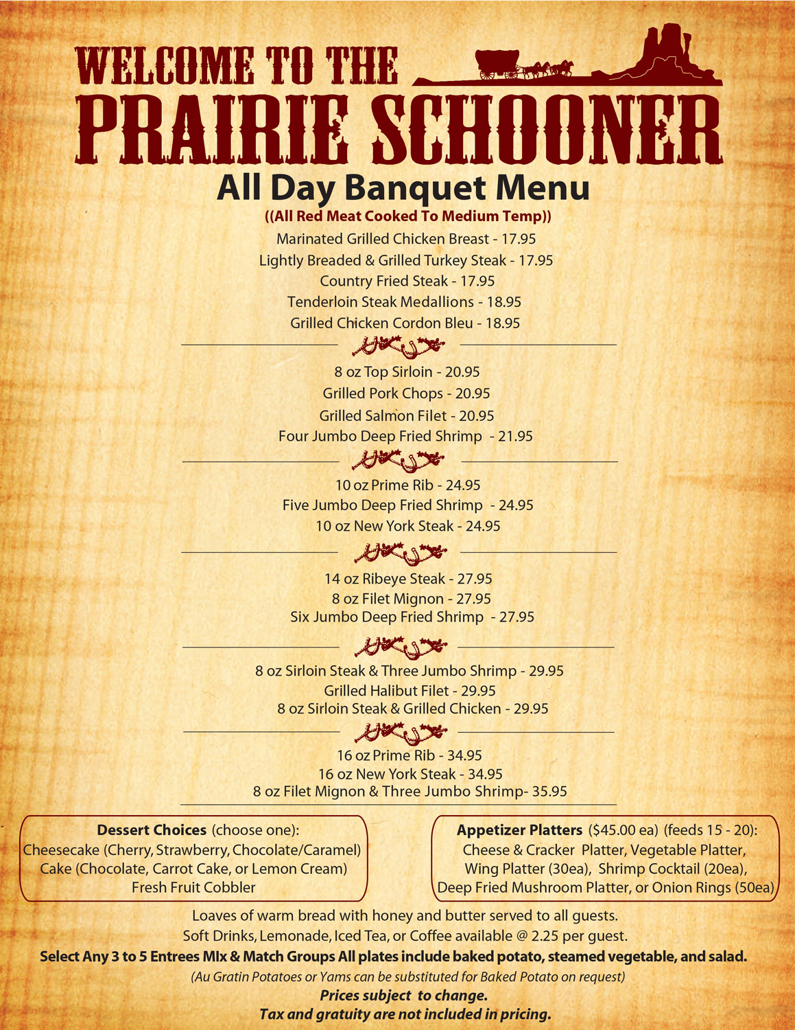 Menus Prairie Schooner Steak House