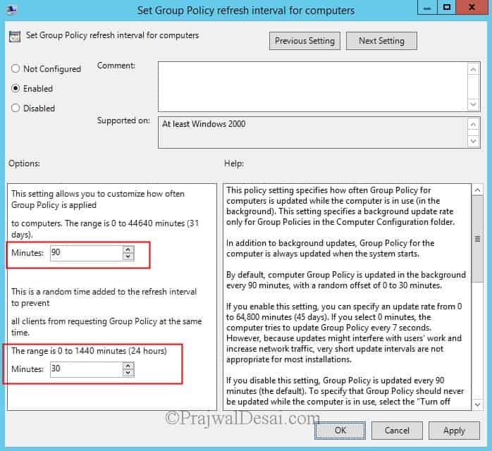 Modify Group Policy Refresh Interval For Windows Computers