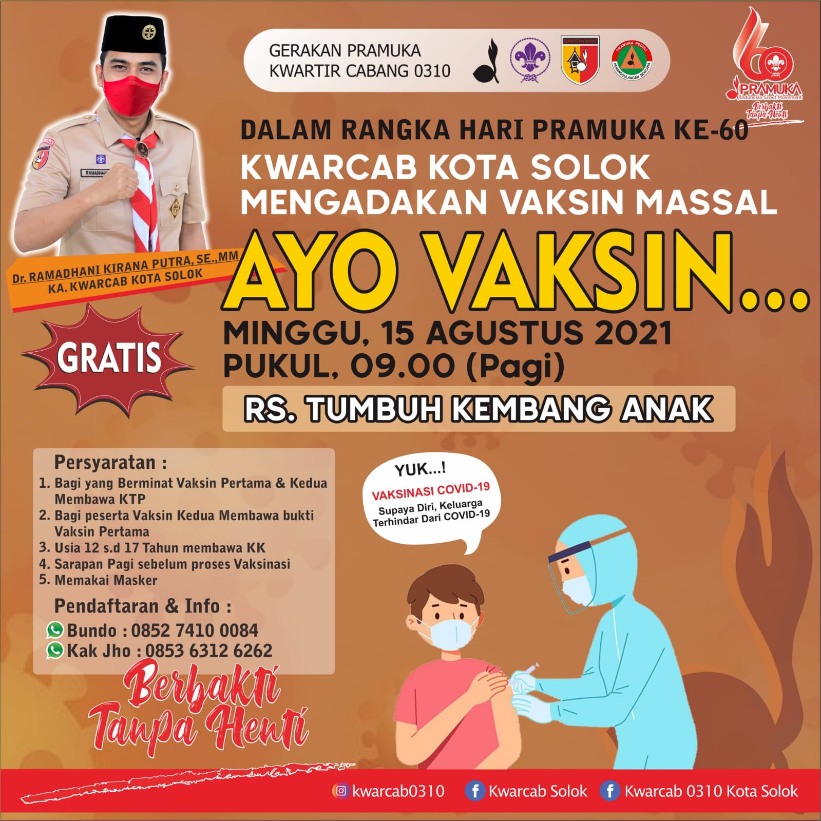 Peringati Hari Pramuka ke60, Kwarcab Kota Solok Gelar Vaksinasi Massal