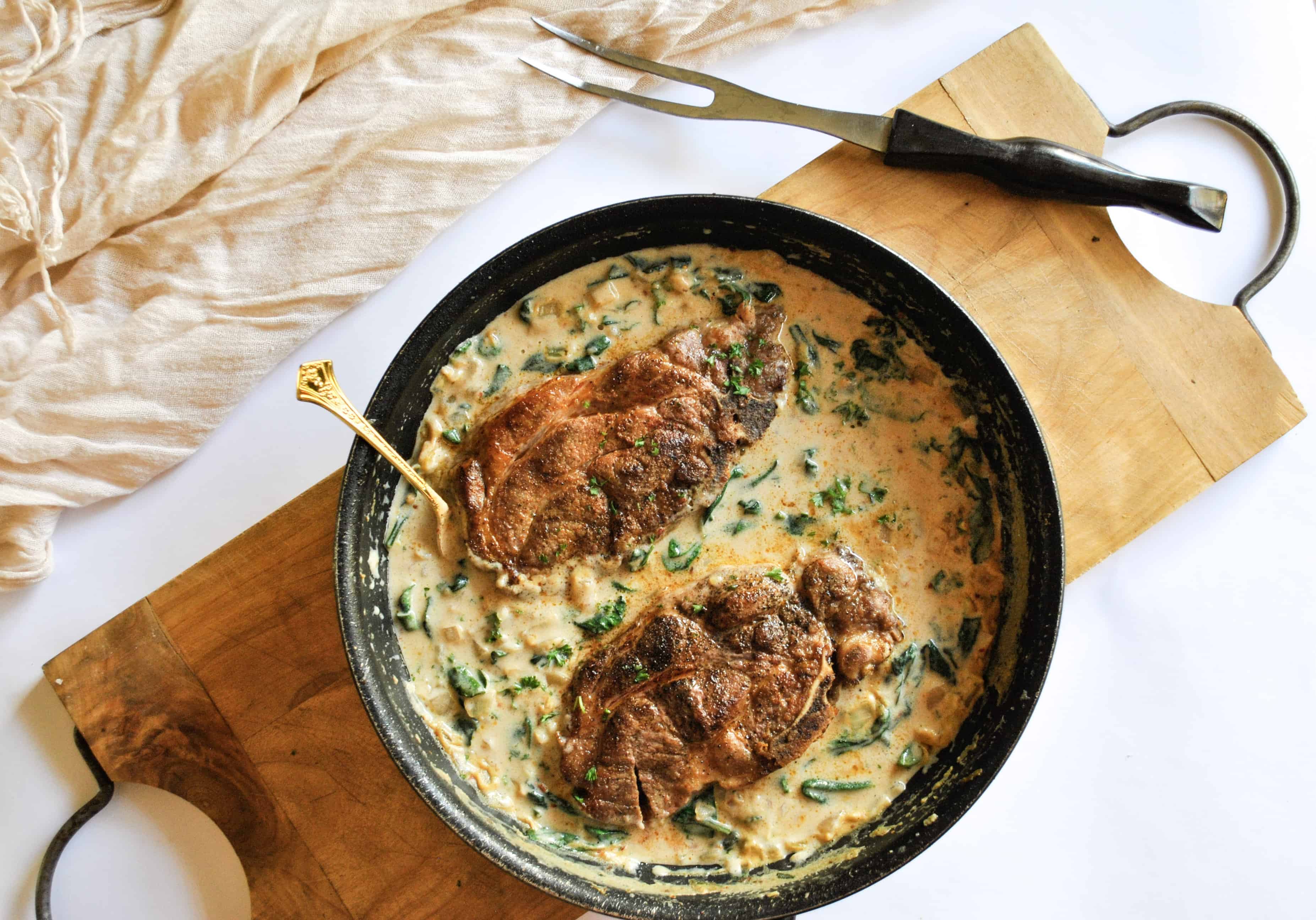 Paprika Spiced Pork Chops And Creamy Spinach (Keto Friendly, AIP Option)