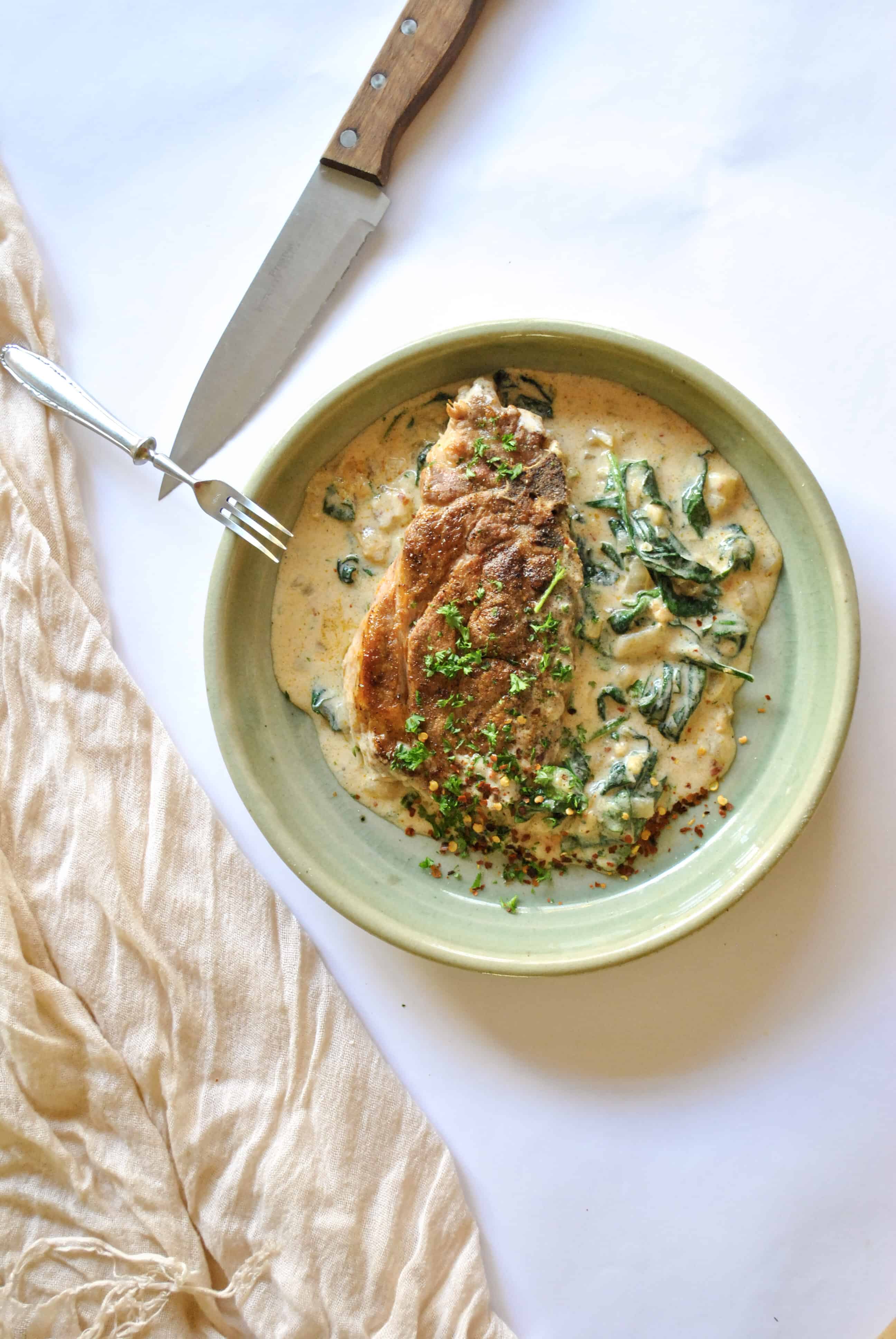 Paprika Spiced Pork Chops And Creamy Spinach (Keto Friendly, AIP Option)