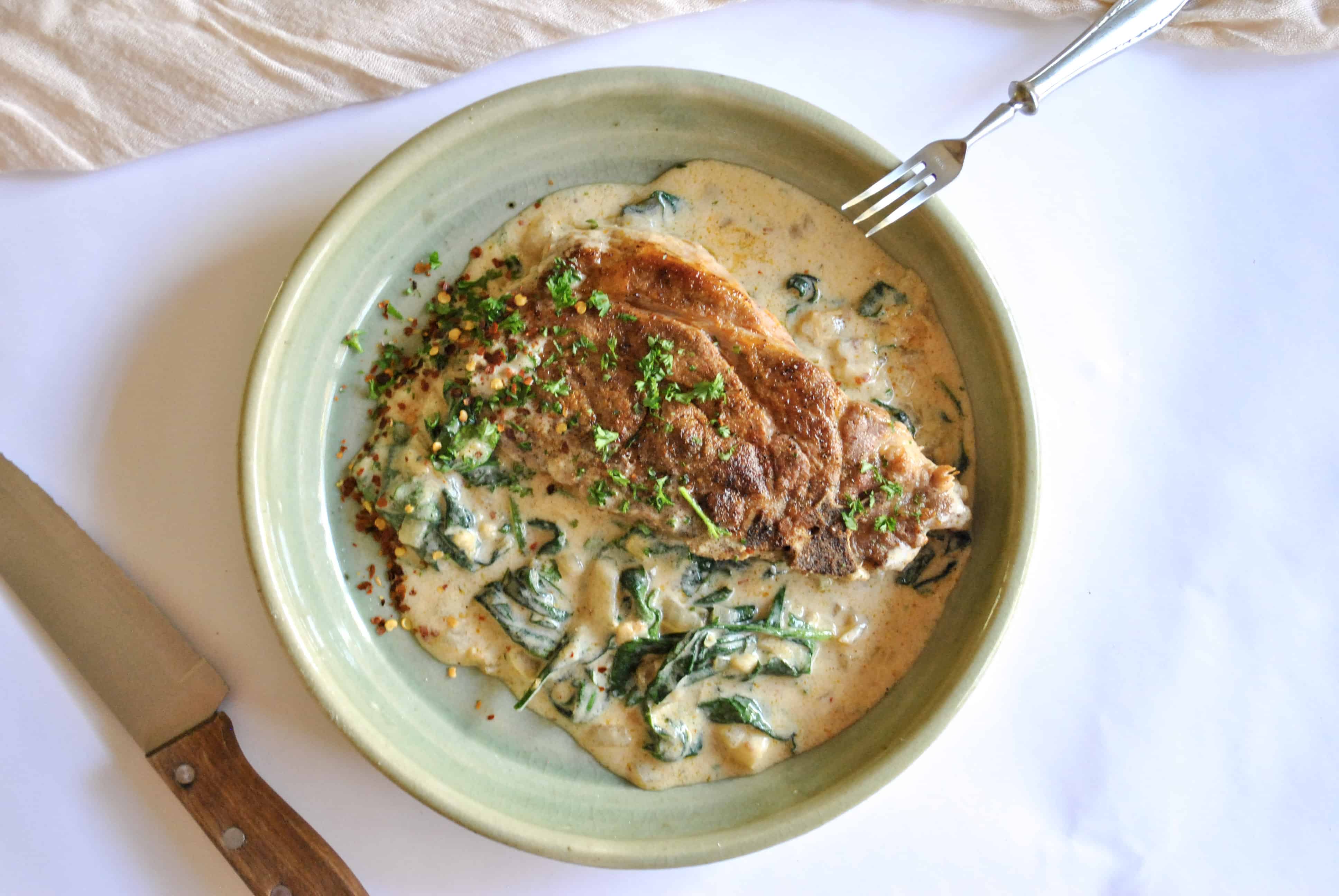 Paprika Spiced Pork Chops And Creamy Spinach (Keto Friendly, AIP Option)