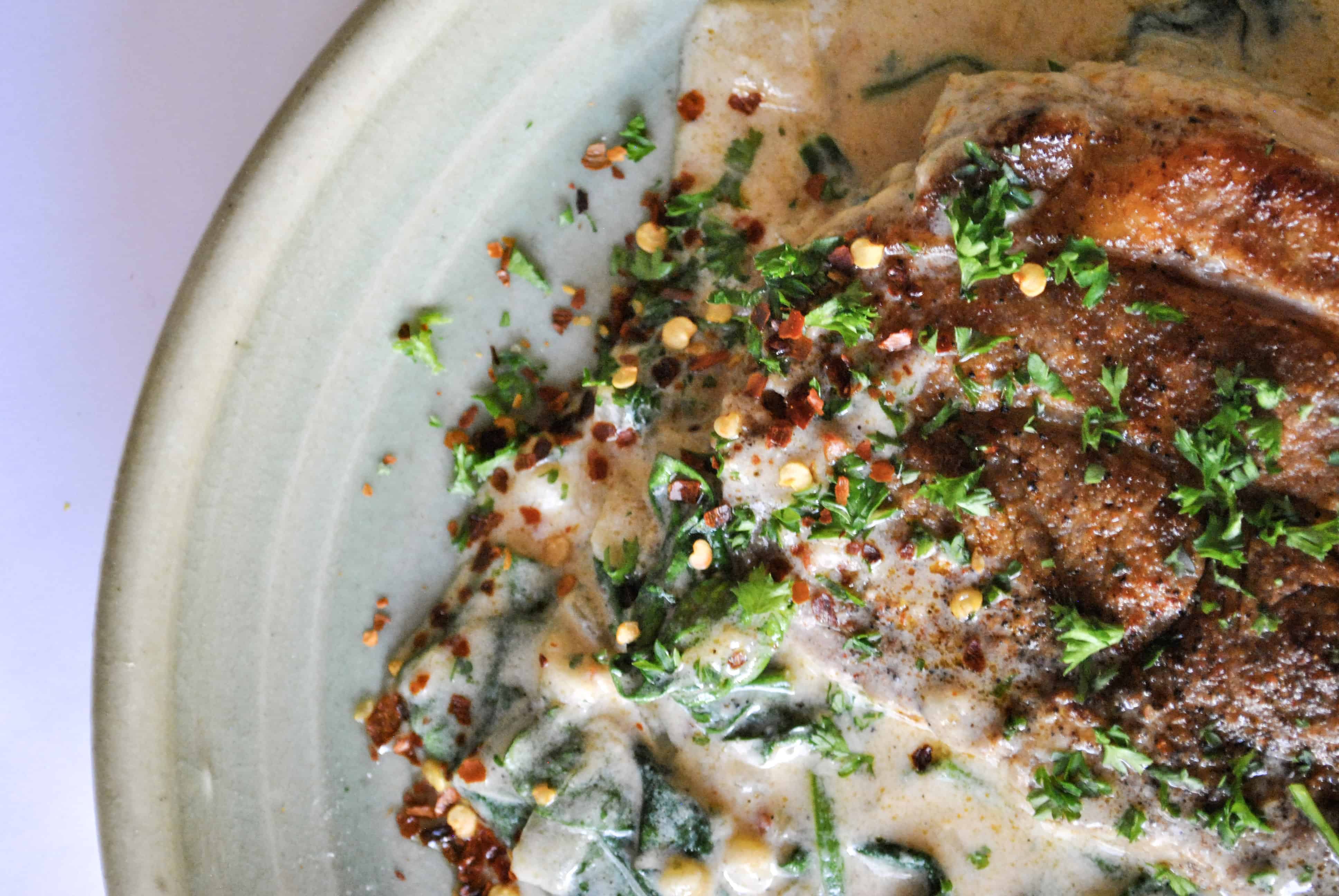 Paprika Spiced Pork Chops And Creamy Spinach (Keto Friendly, AIP Option)