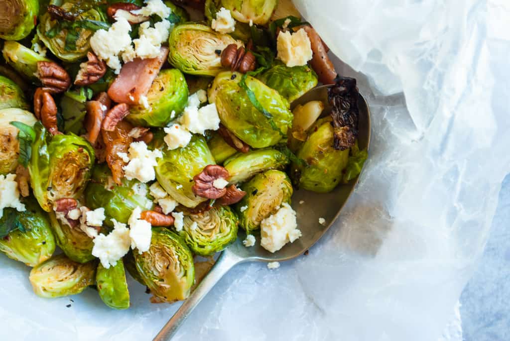 Oven Roasted Brussel Sprouts W/ Bacon & Goat's Cheese Prana Thrive