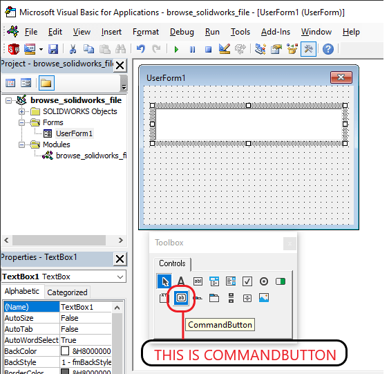 VBA Userforms Browse SOLIDWORKS file(s) The CAD Coder