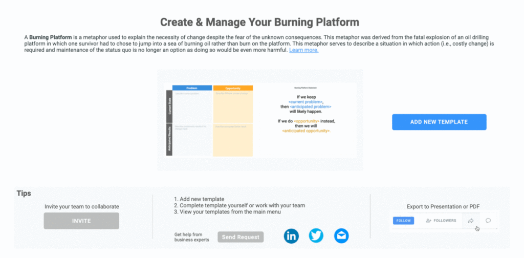 Burning Platforms Template Change Management Software Online Tools