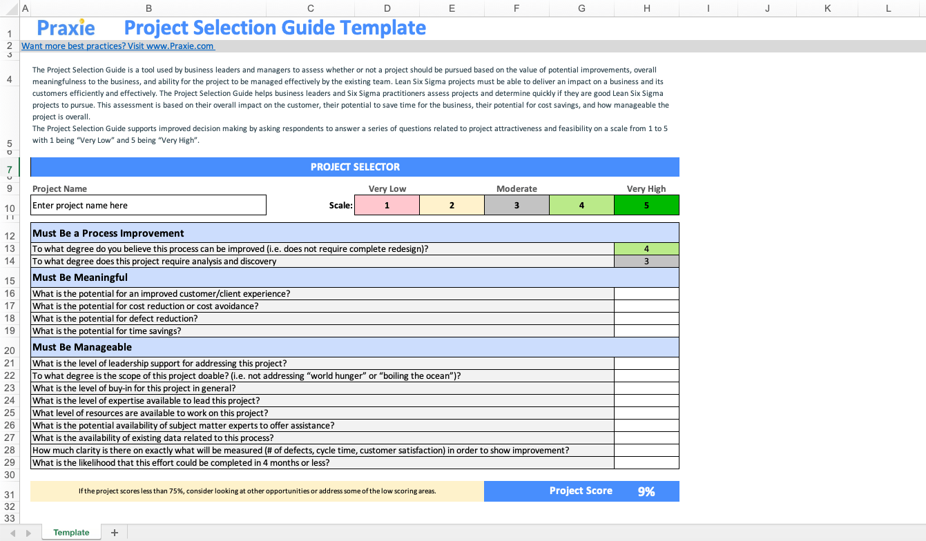 Project Selection Guide Template Six Sigma Software Online Tools