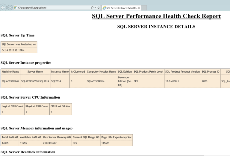 Sql Server Health Check Using Powershell And TSql in Sql Server Health