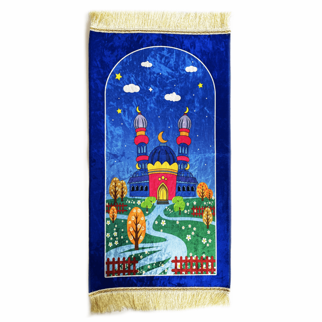 Kids Blue Velvet Mosque Prayer Mat Islamic Prayer Mats