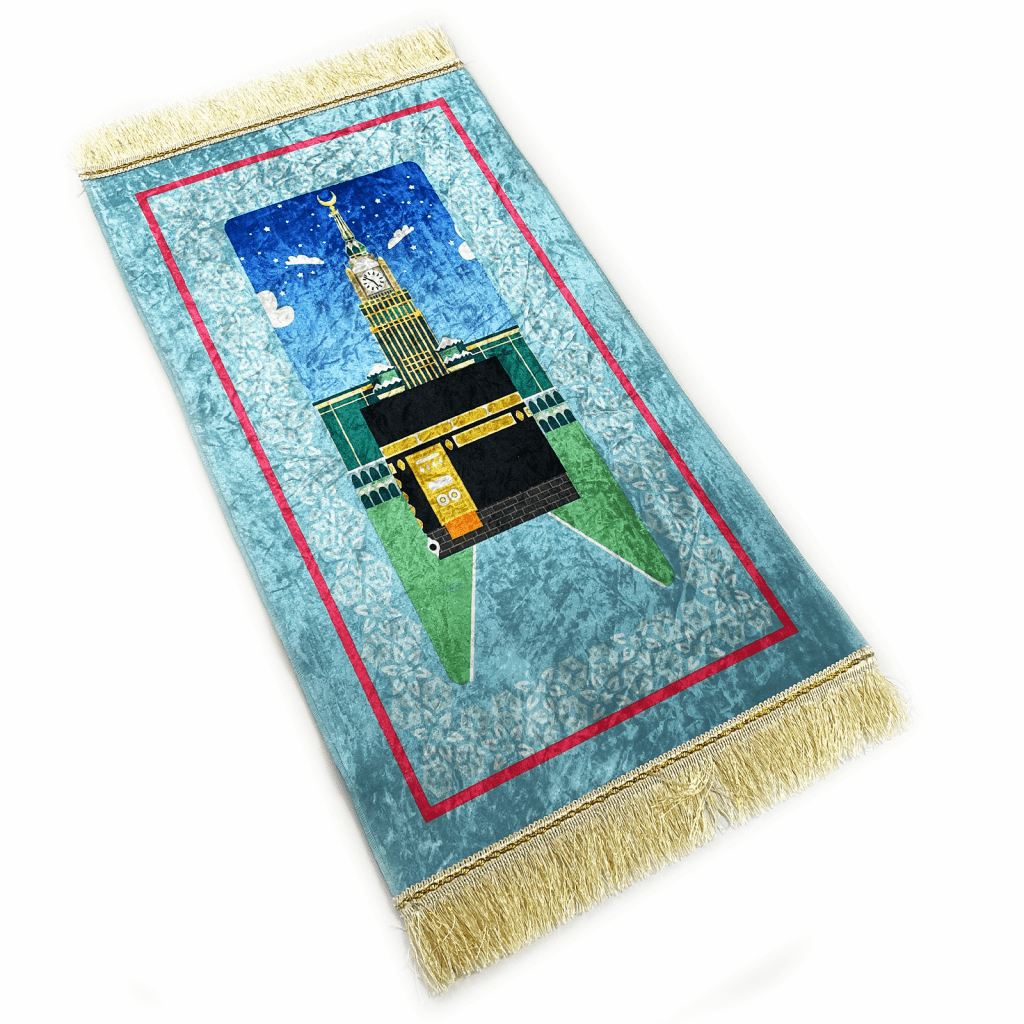 Kids Baby Blue Velvet Kaaba Prayer Mat Islamic Prayer Mats