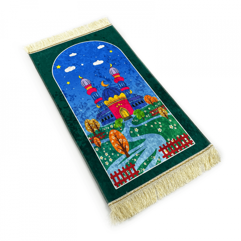 Kids Emerald Velvet Mosque Prayer Mat Islamic Prayer Mats