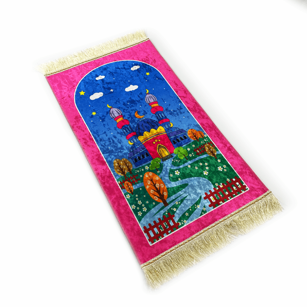 Pink Mosque Kids Velvet Prayer Mat Islamic Prayer Mats