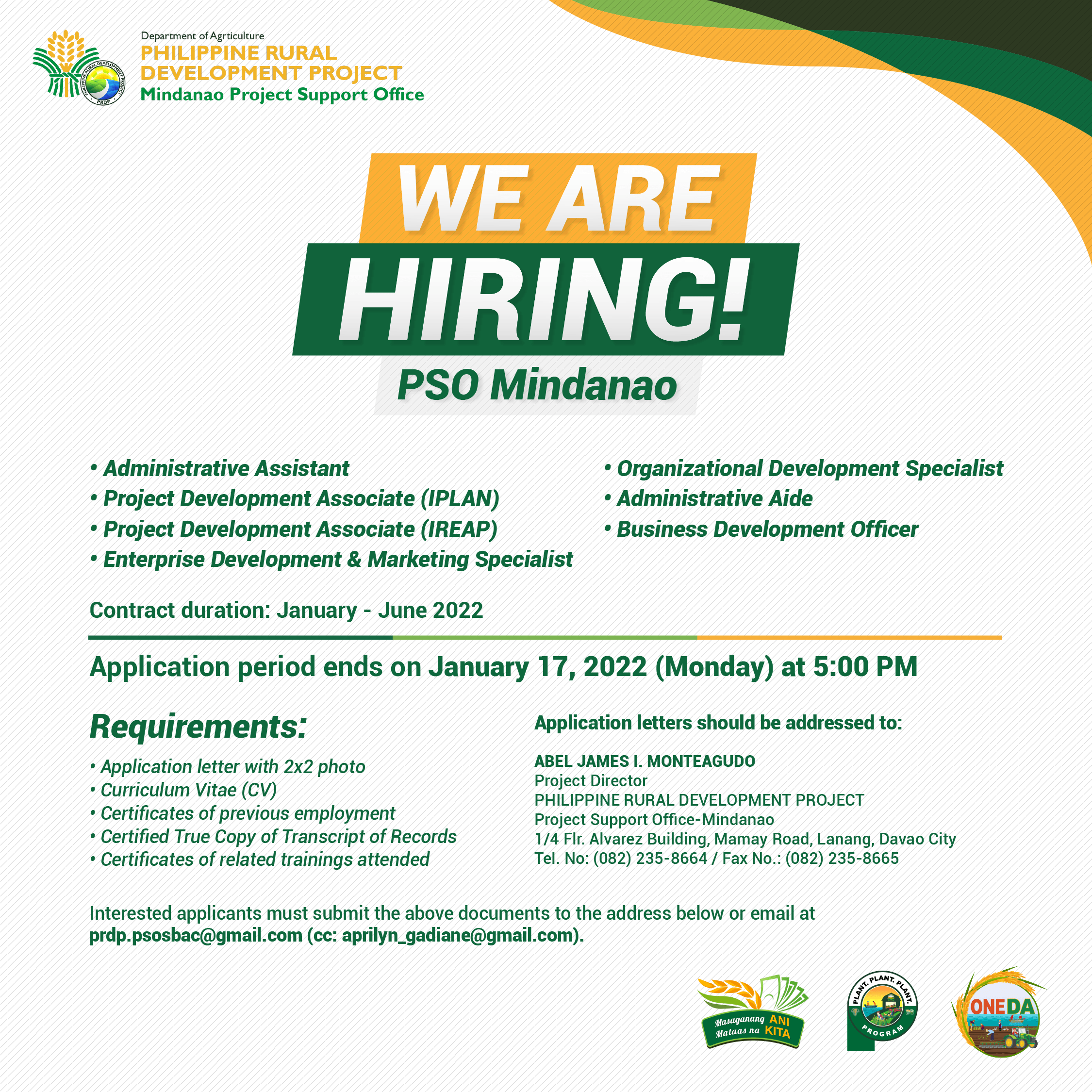 We are Hiring for PSO Mindanao! Philippine Rural Development Project