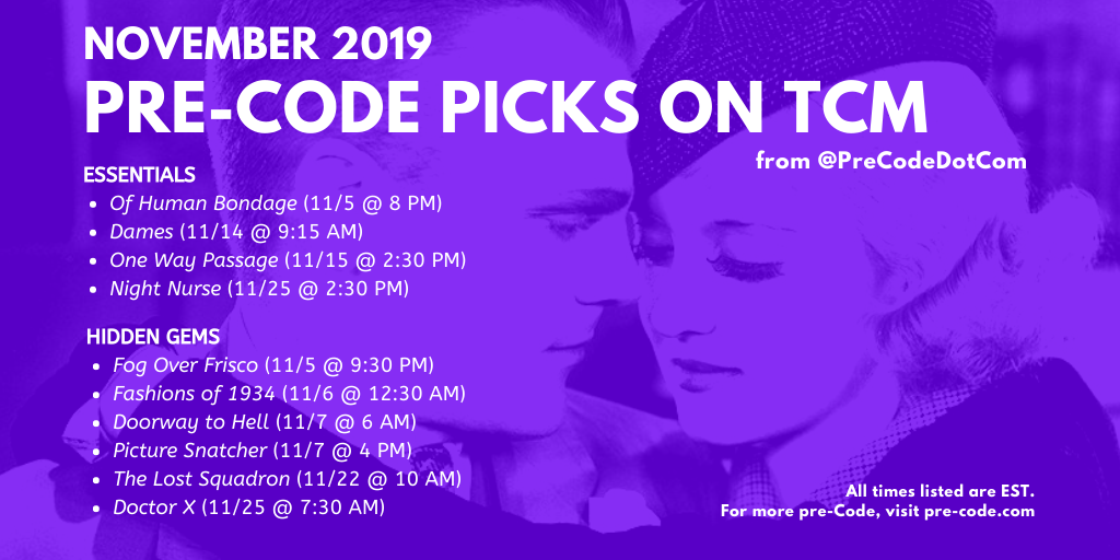 Tcm Schedule November 2024 PreCode Movies on TCM in November 2019