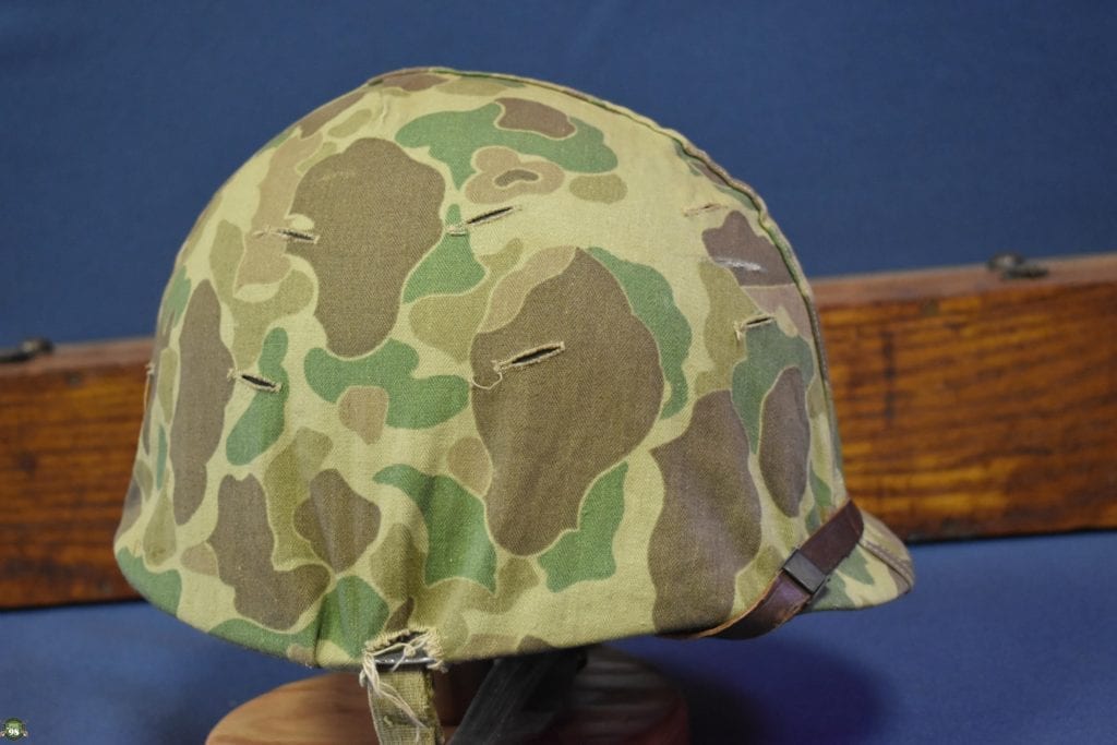 SOLD FANTASTIC EARLY ORIGINAL WW2 USMC ISSUED M1 FIXED BAIL HELMET WITH