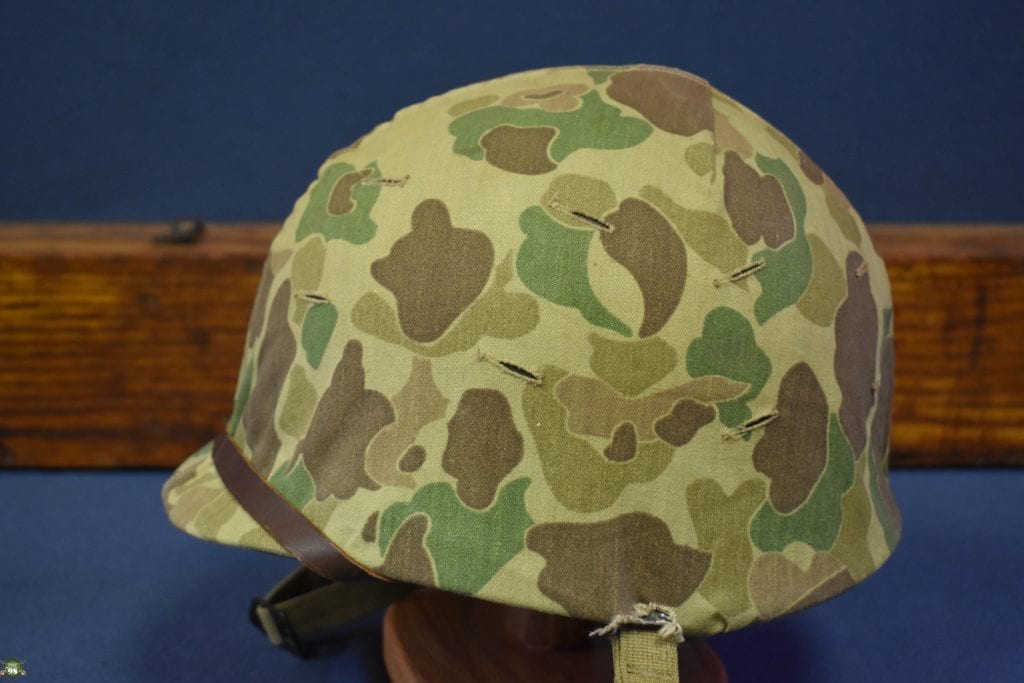 SOLD FANTASTIC EARLY ORIGINAL WW2 USMC ISSUED M1 FIXED BAIL HELMET WITH