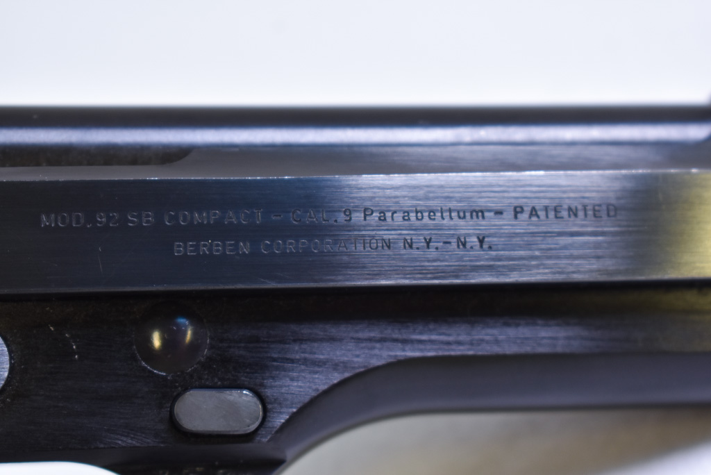 SOLD LIKE NEW BOX EARLY 1980'S BERETTA MODEL 92SB COMPACT 9mm PISTOL, WALNUT GRIPS, TONY SOPRANO