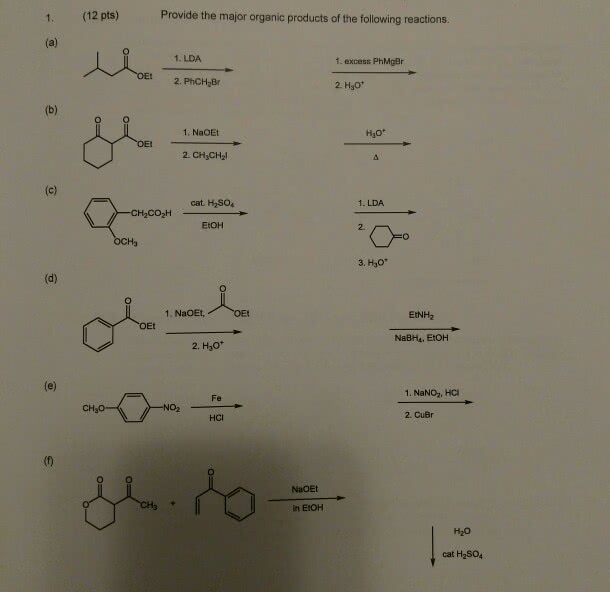 OneClass Part A Provide the major organic product(s) of the reaction